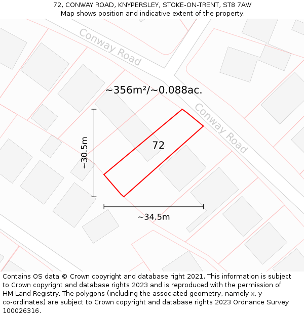 72, CONWAY ROAD, KNYPERSLEY, STOKE-ON-TRENT, ST8 7AW: Plot and title map