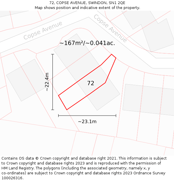 72, COPSE AVENUE, SWINDON, SN1 2QE: Plot and title map