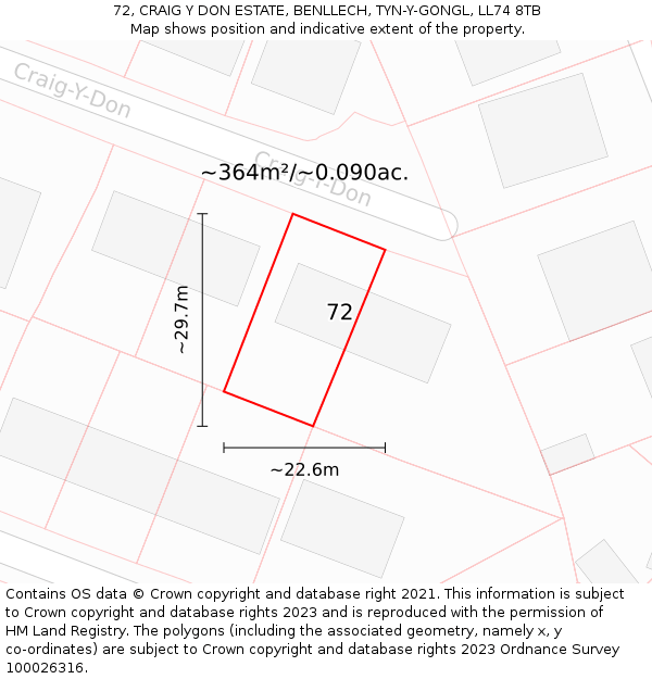 72, CRAIG Y DON ESTATE, BENLLECH, TYN-Y-GONGL, LL74 8TB: Plot and title map