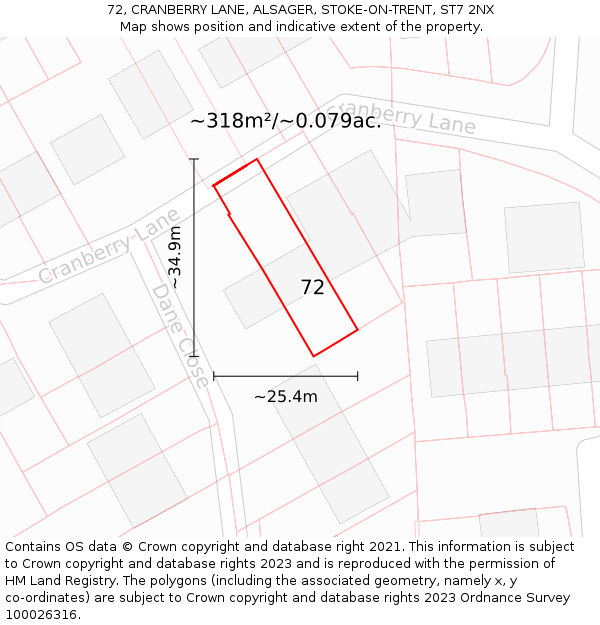 72, CRANBERRY LANE, ALSAGER, STOKE-ON-TRENT, ST7 2NX: Plot and title map