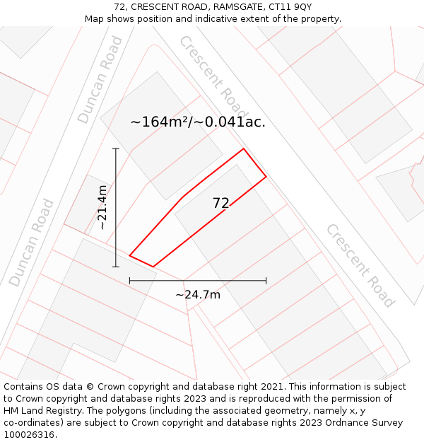 72, CRESCENT ROAD, RAMSGATE, CT11 9QY: Plot and title map