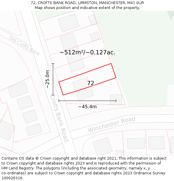 72, CROFTS BANK ROAD, URMSTON, MANCHESTER, M41 0UR: Plot and title map