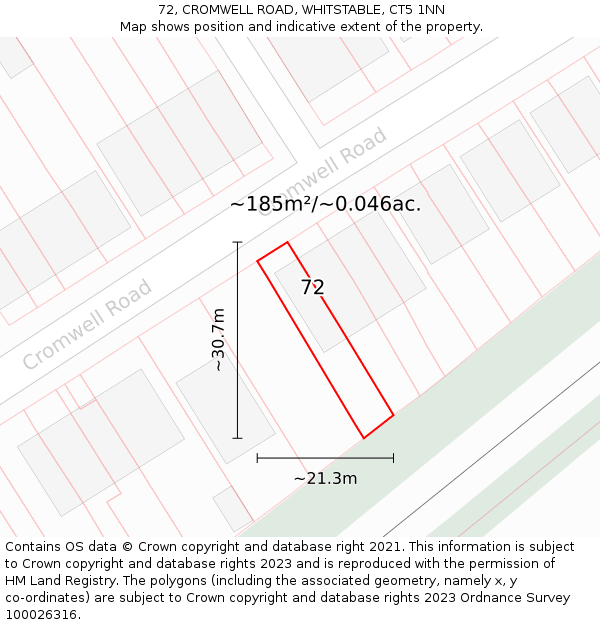 72, CROMWELL ROAD, WHITSTABLE, CT5 1NN: Plot and title map