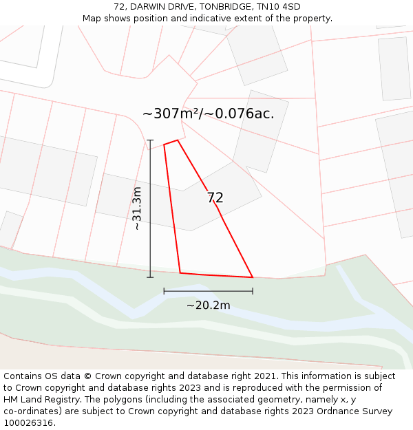 72, DARWIN DRIVE, TONBRIDGE, TN10 4SD: Plot and title map