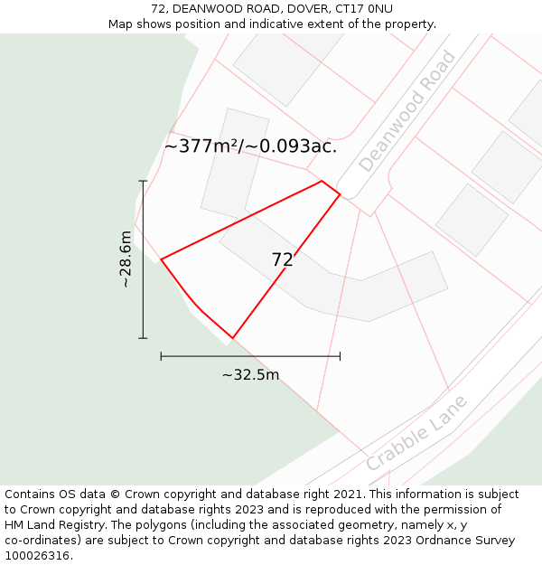 72, DEANWOOD ROAD, DOVER, CT17 0NU: Plot and title map