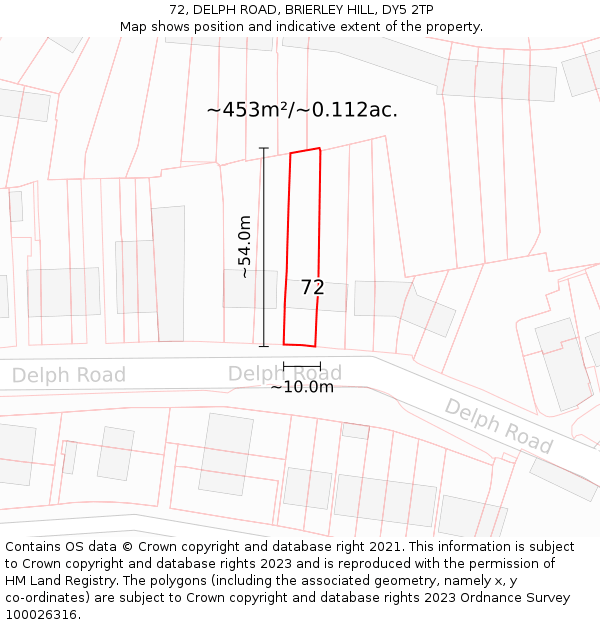 72, DELPH ROAD, BRIERLEY HILL, DY5 2TP: Plot and title map