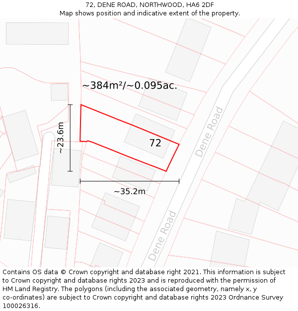 72, DENE ROAD, NORTHWOOD, HA6 2DF: Plot and title map