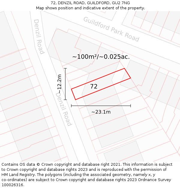 72, DENZIL ROAD, GUILDFORD, GU2 7NG: Plot and title map