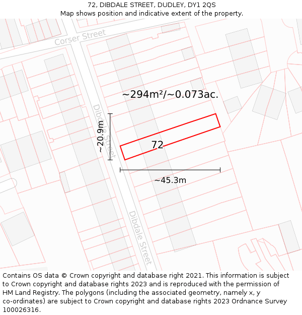 72, DIBDALE STREET, DUDLEY, DY1 2QS: Plot and title map