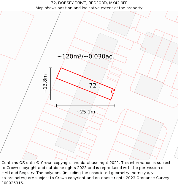 72, DORSEY DRIVE, BEDFORD, MK42 9FP: Plot and title map