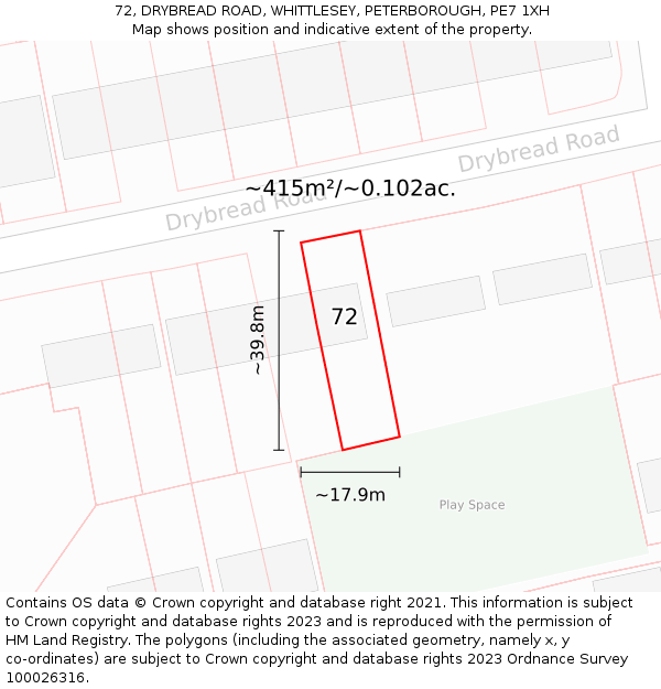 72, DRYBREAD ROAD, WHITTLESEY, PETERBOROUGH, PE7 1XH: Plot and title map