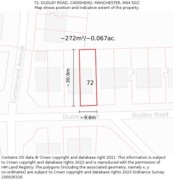 72, DUDLEY ROAD, CADISHEAD, MANCHESTER, M44 5DZ: Plot and title map