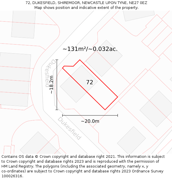 72, DUKESFIELD, SHIREMOOR, NEWCASTLE UPON TYNE, NE27 0EZ: Plot and title map