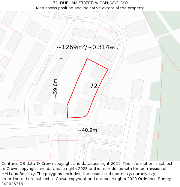 72, DURHAM STREET, WIGAN, WN1 3YQ: Plot and title map