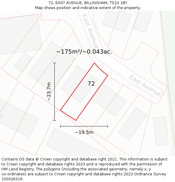 72, EAST AVENUE, BILLINGHAM, TS23 1BY: Plot and title map