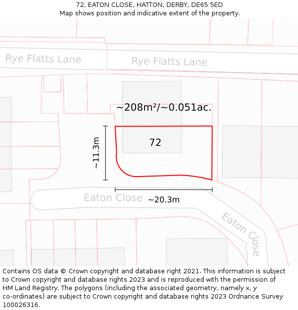 72, EATON CLOSE, HATTON, DERBY, DE65 5ED: Plot and title map