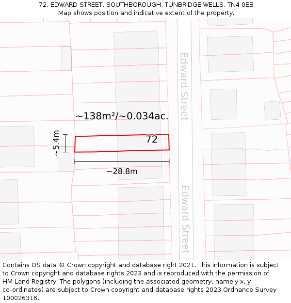 72, EDWARD STREET, SOUTHBOROUGH, TUNBRIDGE WELLS, TN4 0EB: Plot and title map