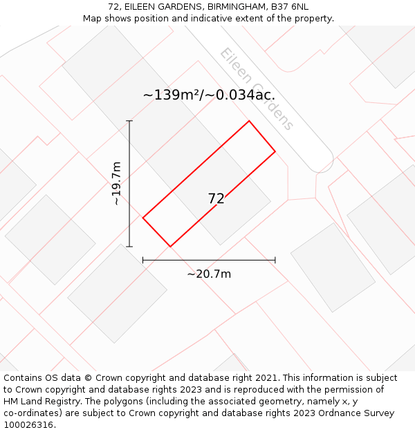 72, EILEEN GARDENS, BIRMINGHAM, B37 6NL: Plot and title map