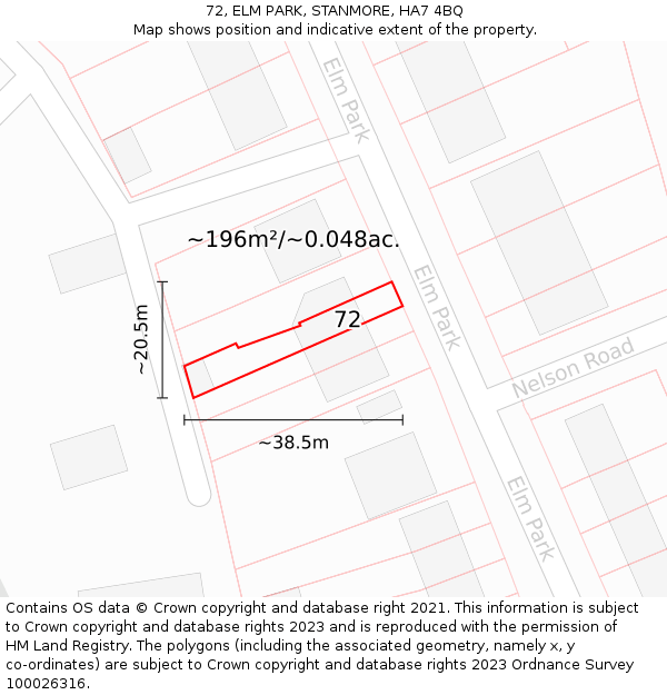 72, ELM PARK, STANMORE, HA7 4BQ: Plot and title map