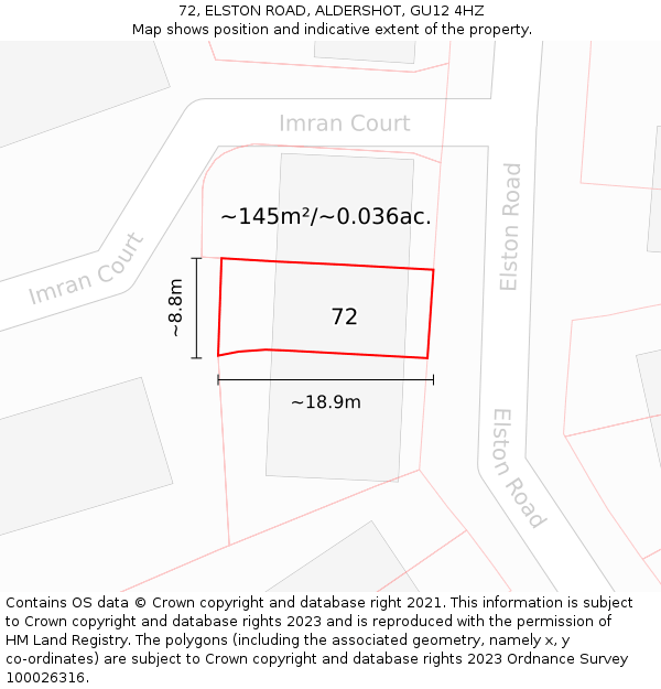 72, ELSTON ROAD, ALDERSHOT, GU12 4HZ: Plot and title map