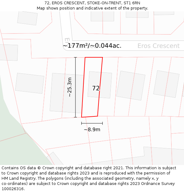 72, EROS CRESCENT, STOKE-ON-TRENT, ST1 6RN: Plot and title map