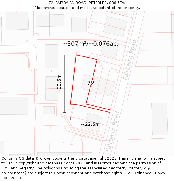 72, FAIRBAIRN ROAD, PETERLEE, SR8 5EW: Plot and title map