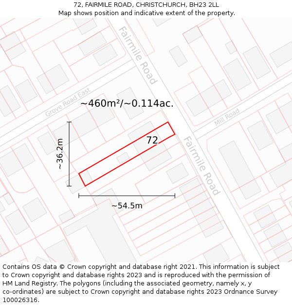 72, FAIRMILE ROAD, CHRISTCHURCH, BH23 2LL: Plot and title map