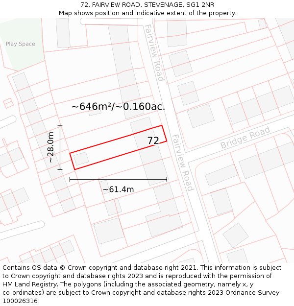 72, FAIRVIEW ROAD, STEVENAGE, SG1 2NR: Plot and title map