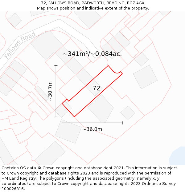 72, FALLOWS ROAD, PADWORTH, READING, RG7 4GX: Plot and title map