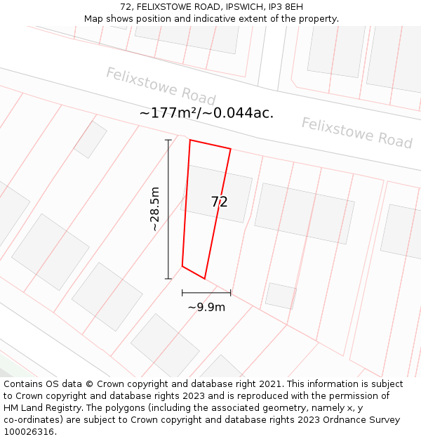 72, FELIXSTOWE ROAD, IPSWICH, IP3 8EH: Plot and title map