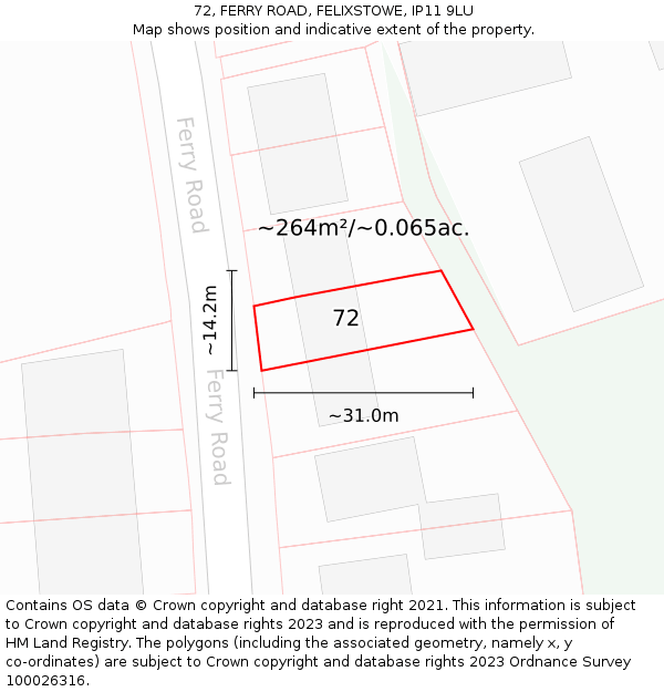 72, FERRY ROAD, FELIXSTOWE, IP11 9LU: Plot and title map