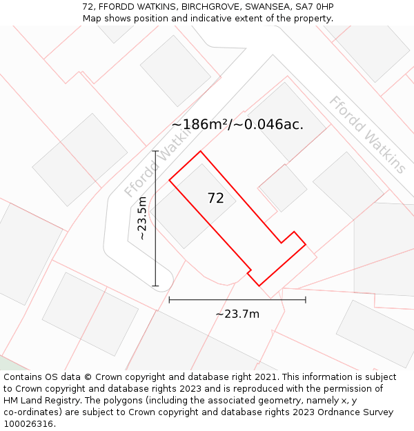 72, FFORDD WATKINS, BIRCHGROVE, SWANSEA, SA7 0HP: Plot and title map