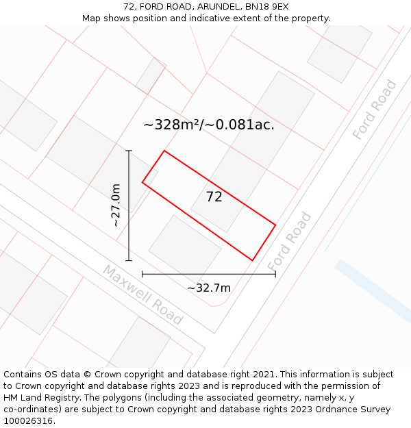 72, FORD ROAD, ARUNDEL, BN18 9EX: Plot and title map