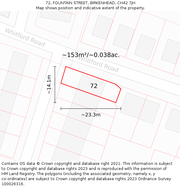 72, FOUNTAIN STREET, BIRKENHEAD, CH42 7JH: Plot and title map
