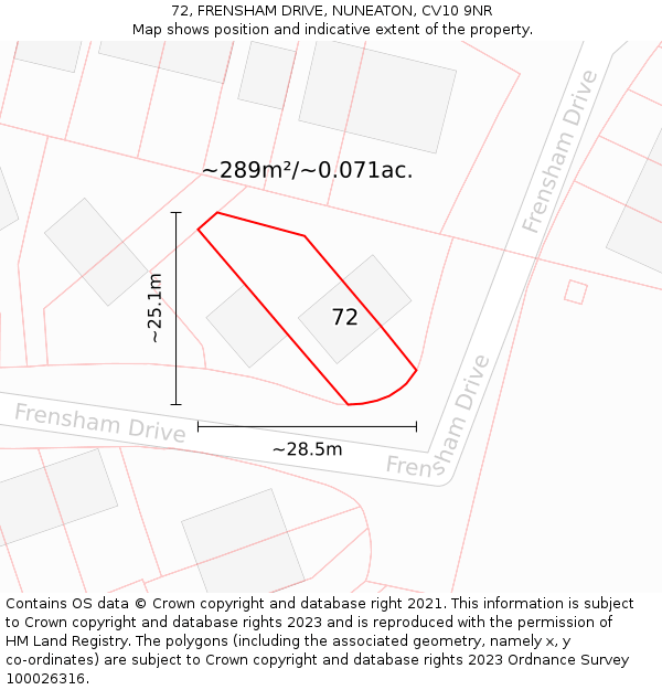 72, FRENSHAM DRIVE, NUNEATON, CV10 9NR: Plot and title map