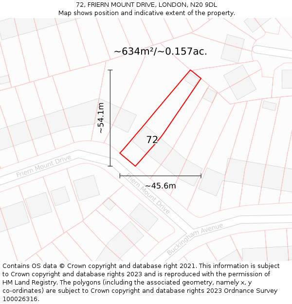 72, FRIERN MOUNT DRIVE, LONDON, N20 9DL: Plot and title map