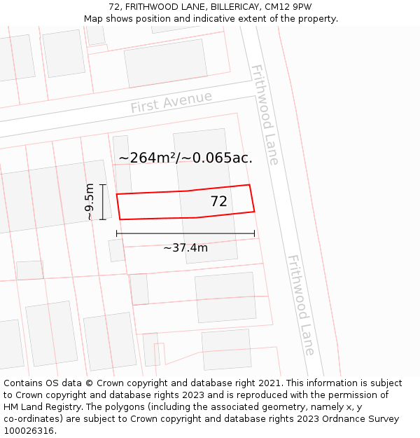 72, FRITHWOOD LANE, BILLERICAY, CM12 9PW: Plot and title map