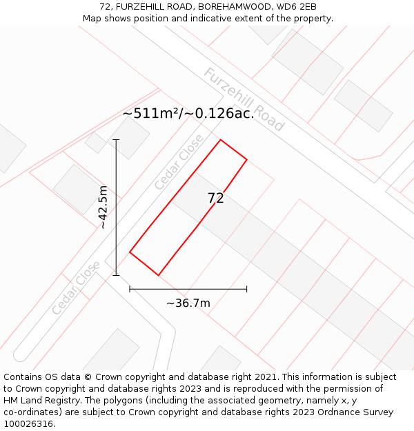 72, FURZEHILL ROAD, BOREHAMWOOD, WD6 2EB: Plot and title map