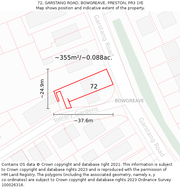 72, GARSTANG ROAD, BOWGREAVE, PRESTON, PR3 1YE: Plot and title map