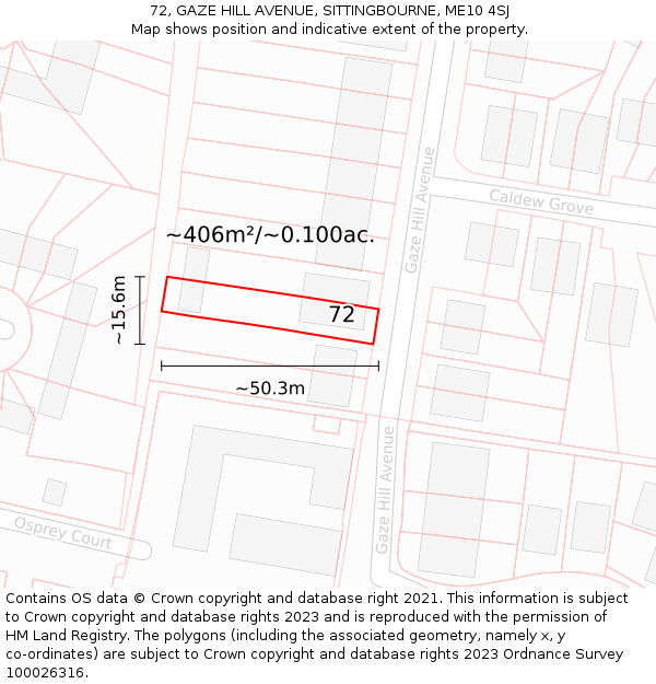 72, GAZE HILL AVENUE, SITTINGBOURNE, ME10 4SJ: Plot and title map