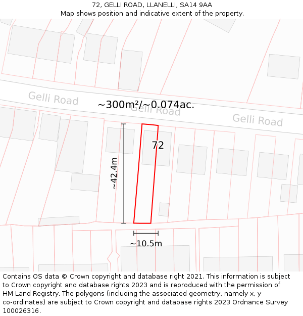 72, GELLI ROAD, LLANELLI, SA14 9AA: Plot and title map