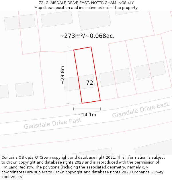 72, GLAISDALE DRIVE EAST, NOTTINGHAM, NG8 4LY: Plot and title map