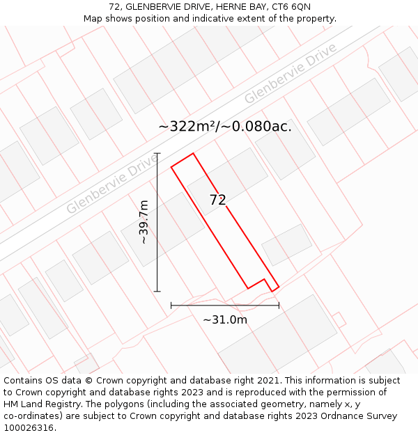 72, GLENBERVIE DRIVE, HERNE BAY, CT6 6QN: Plot and title map