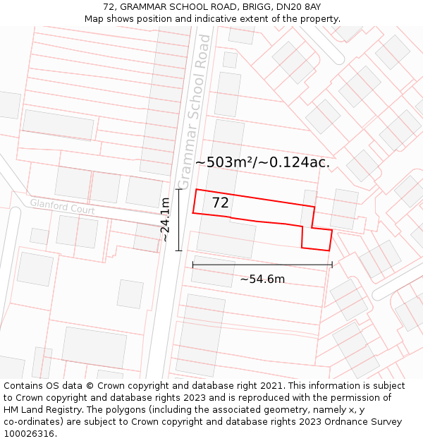 72, GRAMMAR SCHOOL ROAD, BRIGG, DN20 8AY: Plot and title map