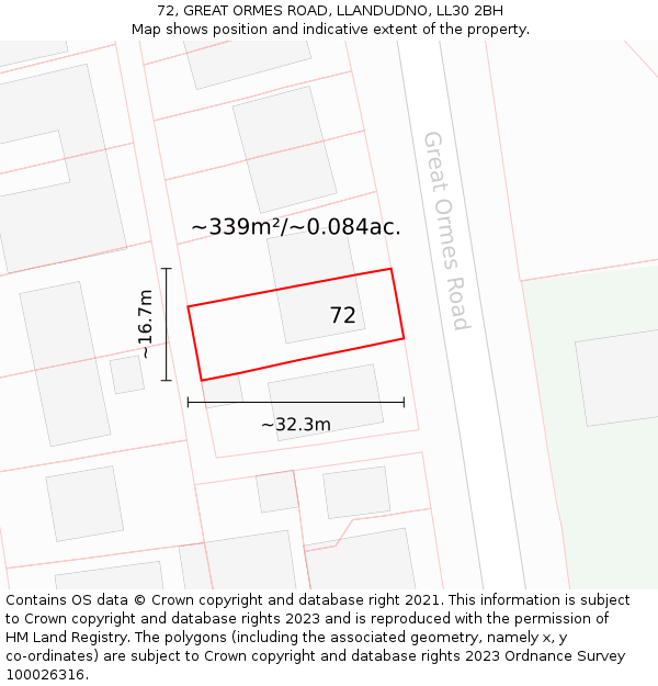 72, GREAT ORMES ROAD, LLANDUDNO, LL30 2BH: Plot and title map