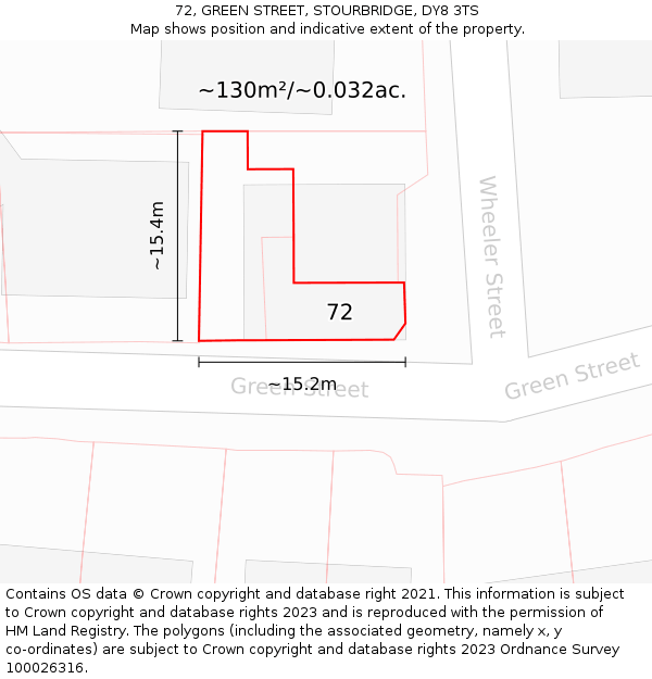 72, GREEN STREET, STOURBRIDGE, DY8 3TS: Plot and title map