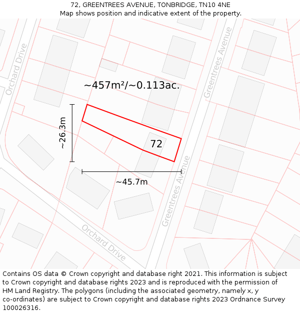 72, GREENTREES AVENUE, TONBRIDGE, TN10 4NE: Plot and title map