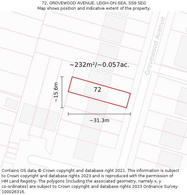 72, GROVEWOOD AVENUE, LEIGH-ON-SEA, SS9 5EG: Plot and title map