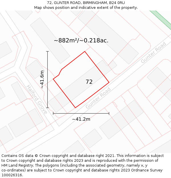 72, GUNTER ROAD, BIRMINGHAM, B24 0RU: Plot and title map