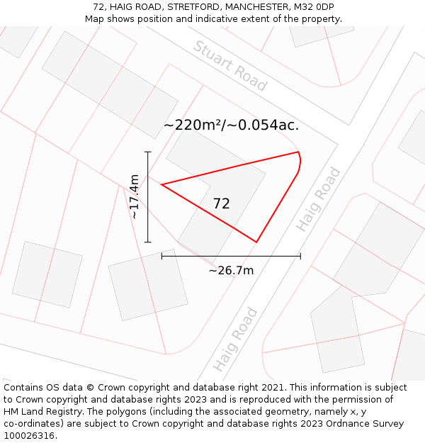 72, HAIG ROAD, STRETFORD, MANCHESTER, M32 0DP: Plot and title map